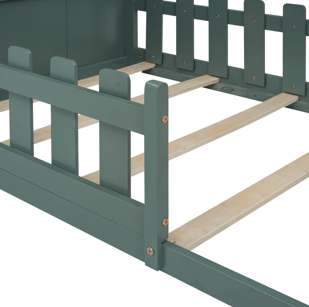 Letto per bambini a casetta verde 90 x 200 cm in pino e MDF