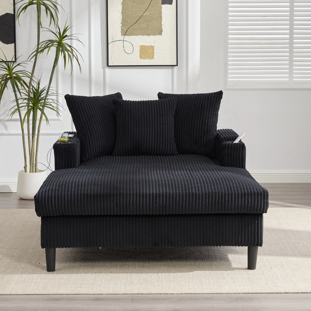 CHAISE LONGUE 129x170x70 cm in corduroy nero con LED e USB