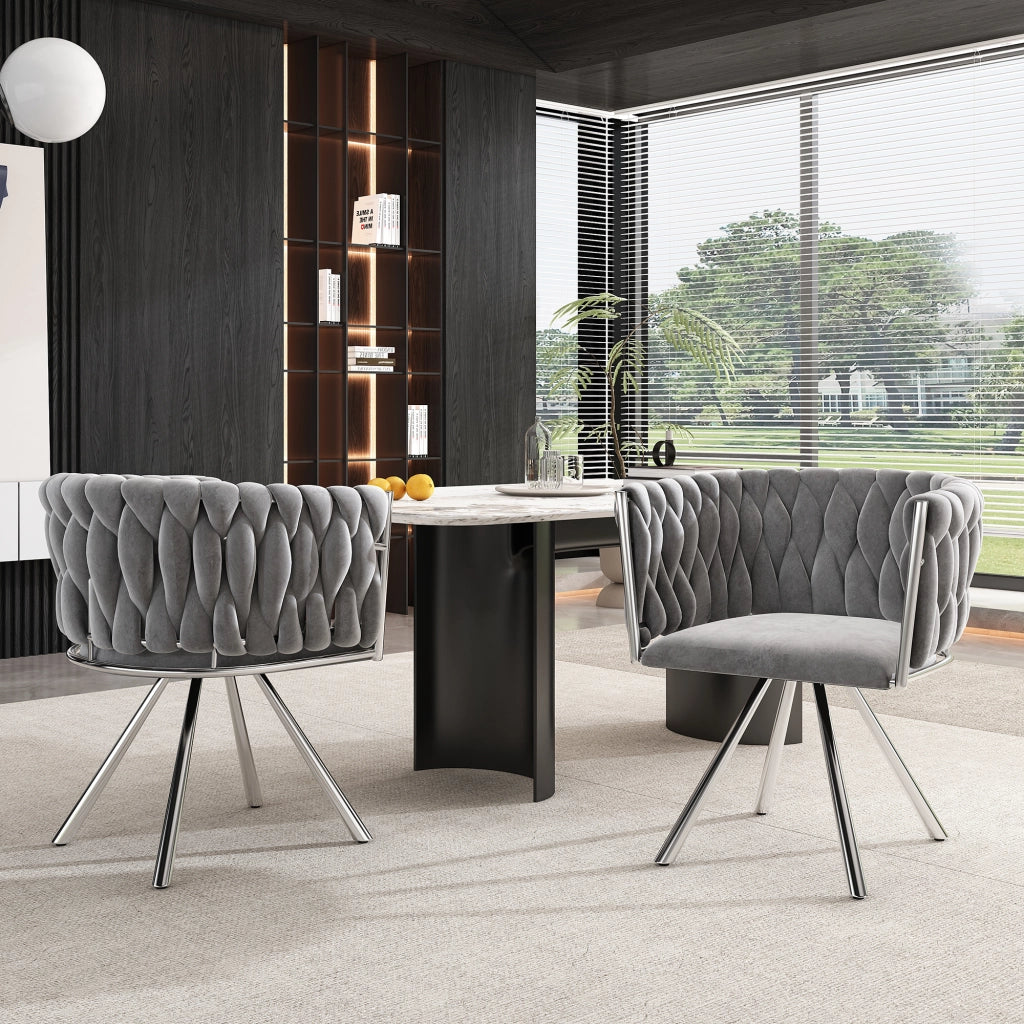 SEDIA girevole 360° in velluto grigio e argento Set da 2 pezzi