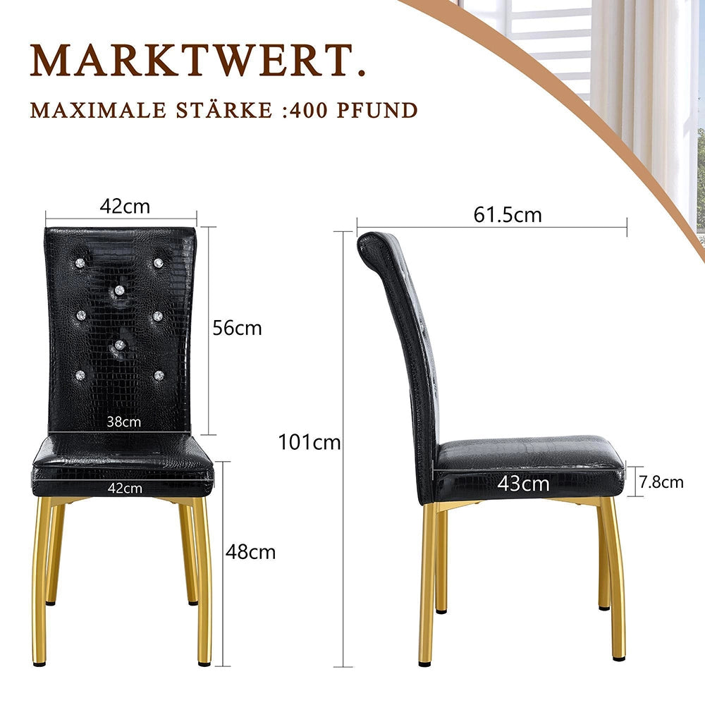 Set di 2 sedie da pranzo imbottite - Xylo - Pelle sintetica effetto alligatore, decorazioni cristallo, gambe dorate