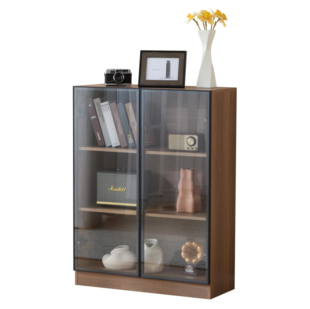 Vetrina in vetro con LED 80x30x106 cm noce naturale