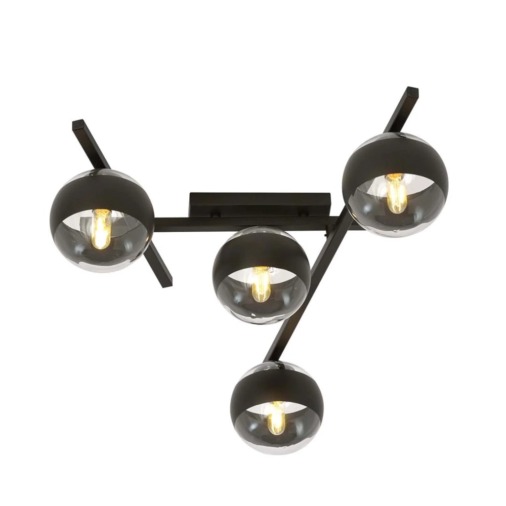 Plafoniera Moderna Teti Acciaio Nero 4 Luci E14 Ip20