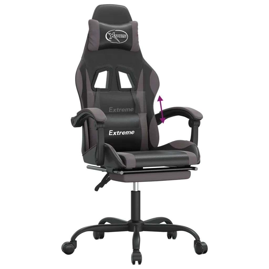 Sedia da Gaming | Sedia da e-sports con Poggiapiedi Nero e Grigio in Similpelle