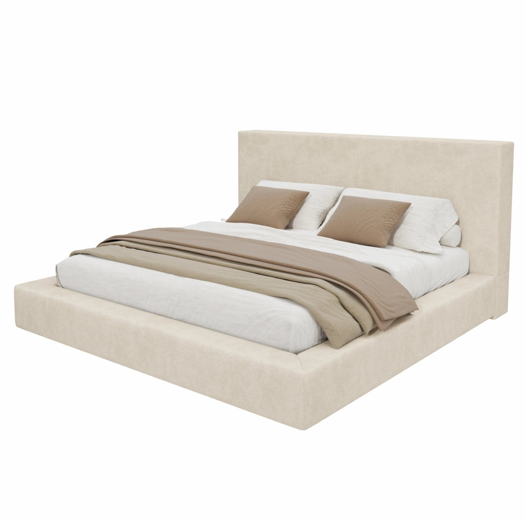 LETTO Imbottito 180x200 cm con Rete a Doghe in Chenille Beige