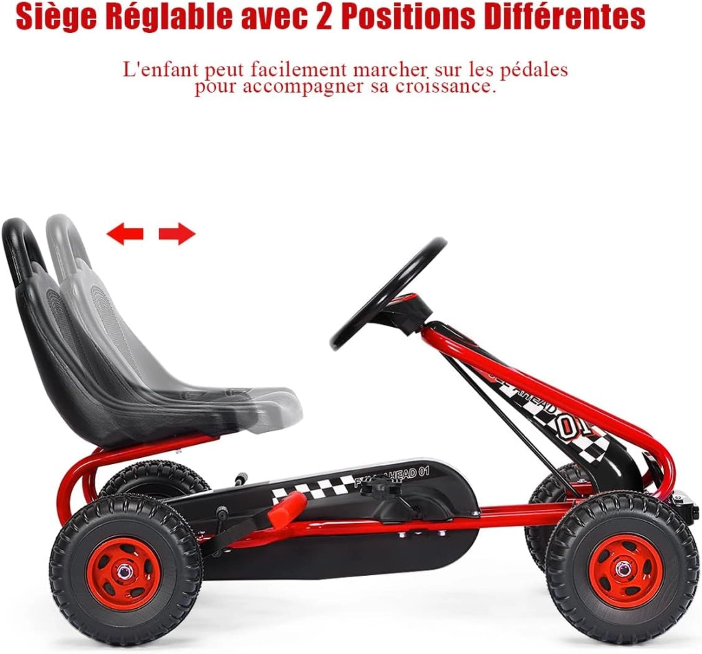 Go Kart a Pedali per Bambini, Macchina per Bambini con Sedili Regolabili in 2 Posizioni e 4 Ruote Antisdrucciolo, Carico 30 kg, per 3 Anni + (Rosso, 92 x 50 x 53 cm)