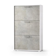 Scarpiera salvaspazio con tre ante a ribalta in legno bianco / cemento H 112 cm