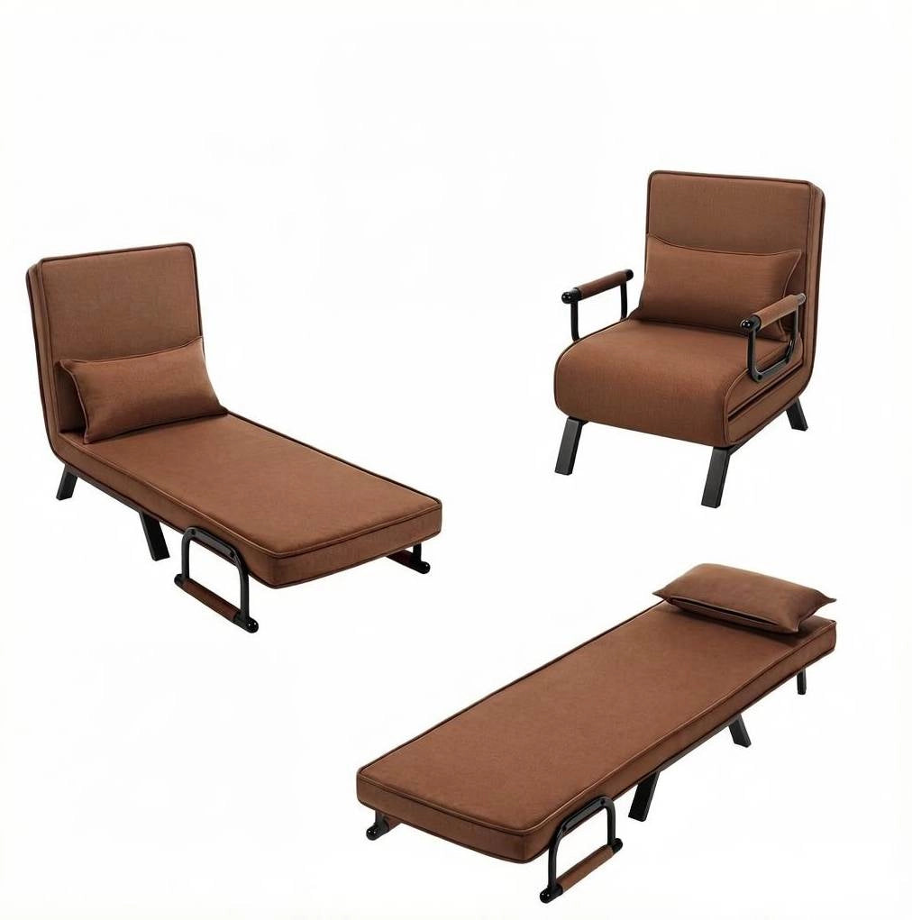 Poltrona letto pieghevole 3 in 1 marrone con schienale regolabile
