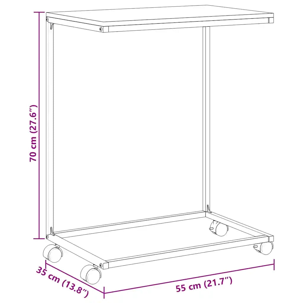 Tavolino con Ruote Nero 55x35x70 cm in Legno Multistrato 343101
