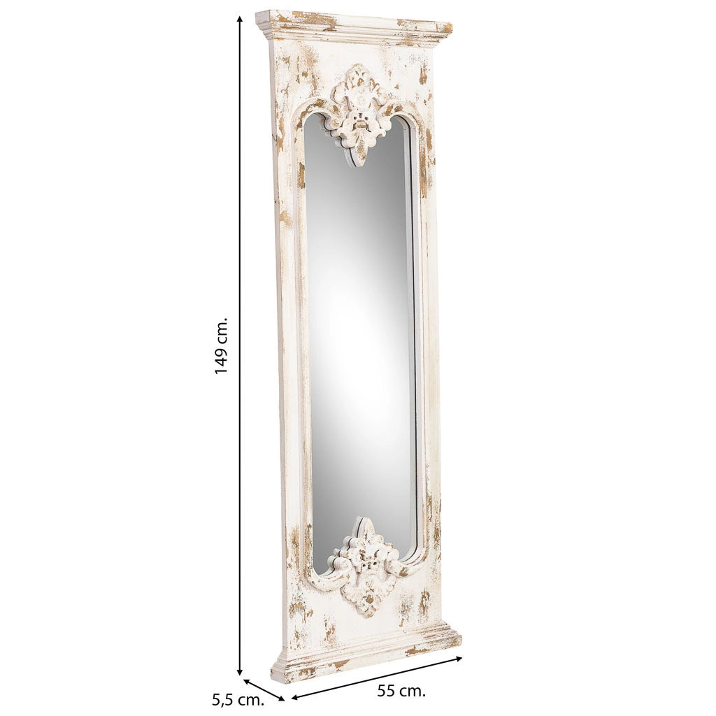 Specchio da parete bianco invecchiato 55x5,5x149h cm