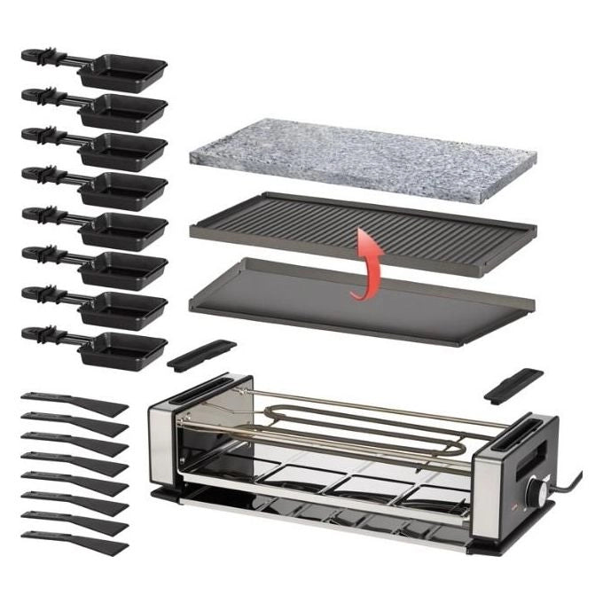 Unold 48760 Griglia per Raclette 8 persone 1200 W Piastre Rimovibili con Rivestimento Antiaderente Colore Nero