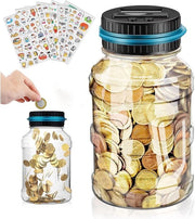 Contenitore digitale per risparmio con display LCD e contatore - Contenitore per risparmi con adesivi trasparente - 15L - Adatto per bambini, ragazzi e adulti