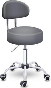 Sgabello Rotante Con Schienale Rosso Vino | Regolabile in Altezza 46-58 Cm | Girevole Con Rotelle | Sedia Da Ufficio Cosmetica (Grigio)