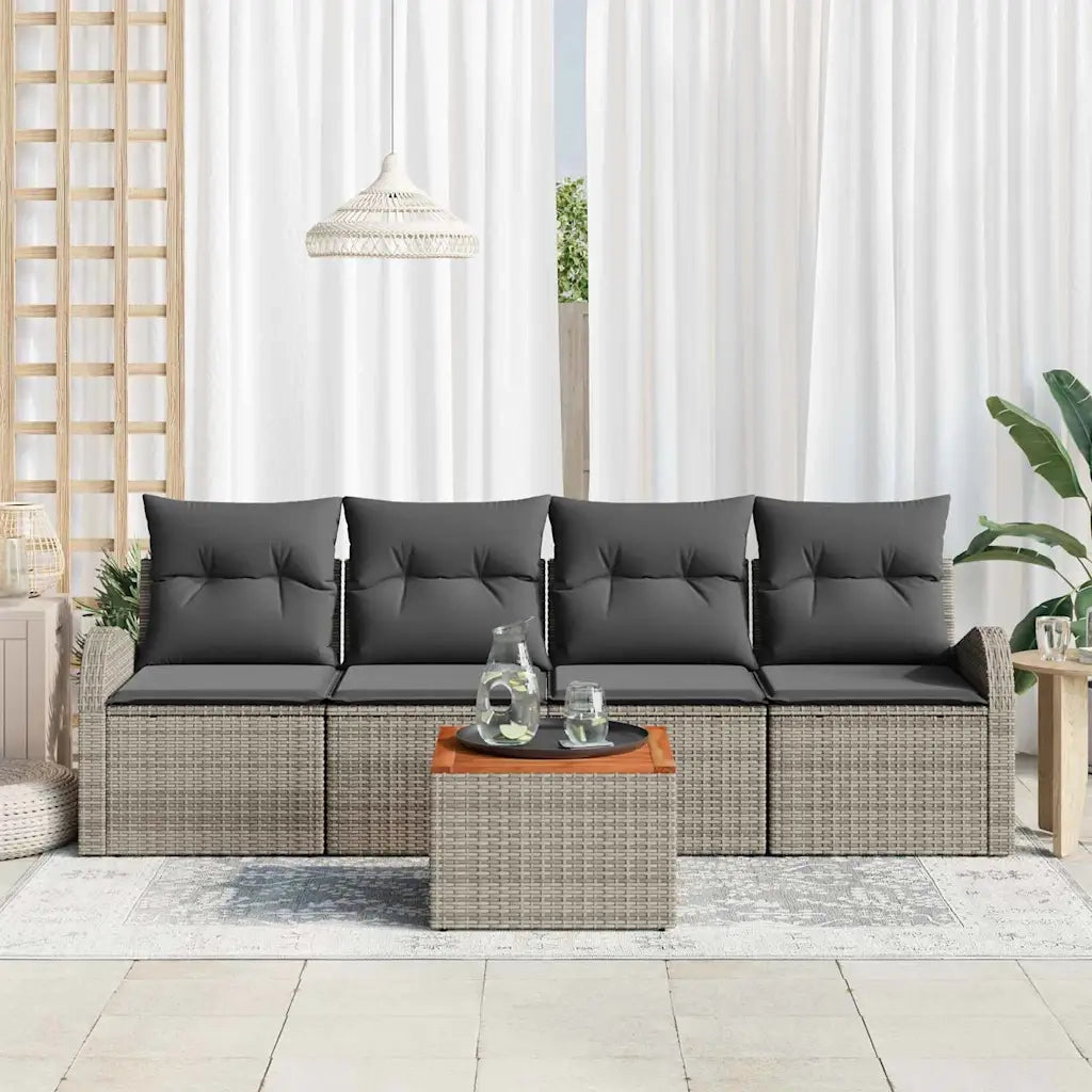 Set Divano da Giardino con cuscino 5 pcs Grigio polyrattan
