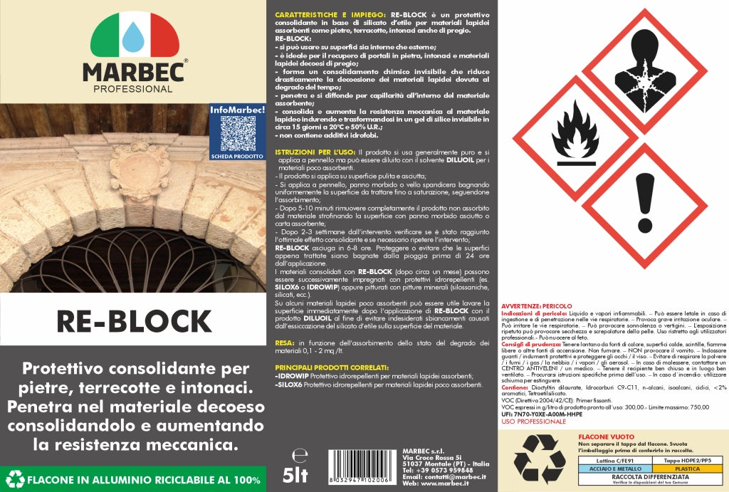 Consolidante per pietra RE-BLOCK   5LT