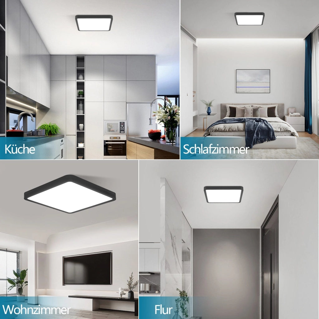 ZMH Lampada da soffitto plafoniera LED quadrata nera 23 cm 6500K per soggiorno cucina corridoio