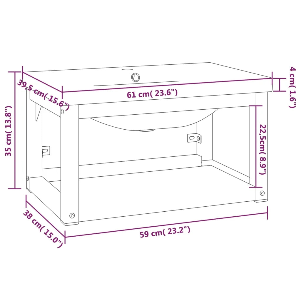 Telaio per Lavabo da Bagno con Lavabo Integrato Nero in Ferro CFW3553303