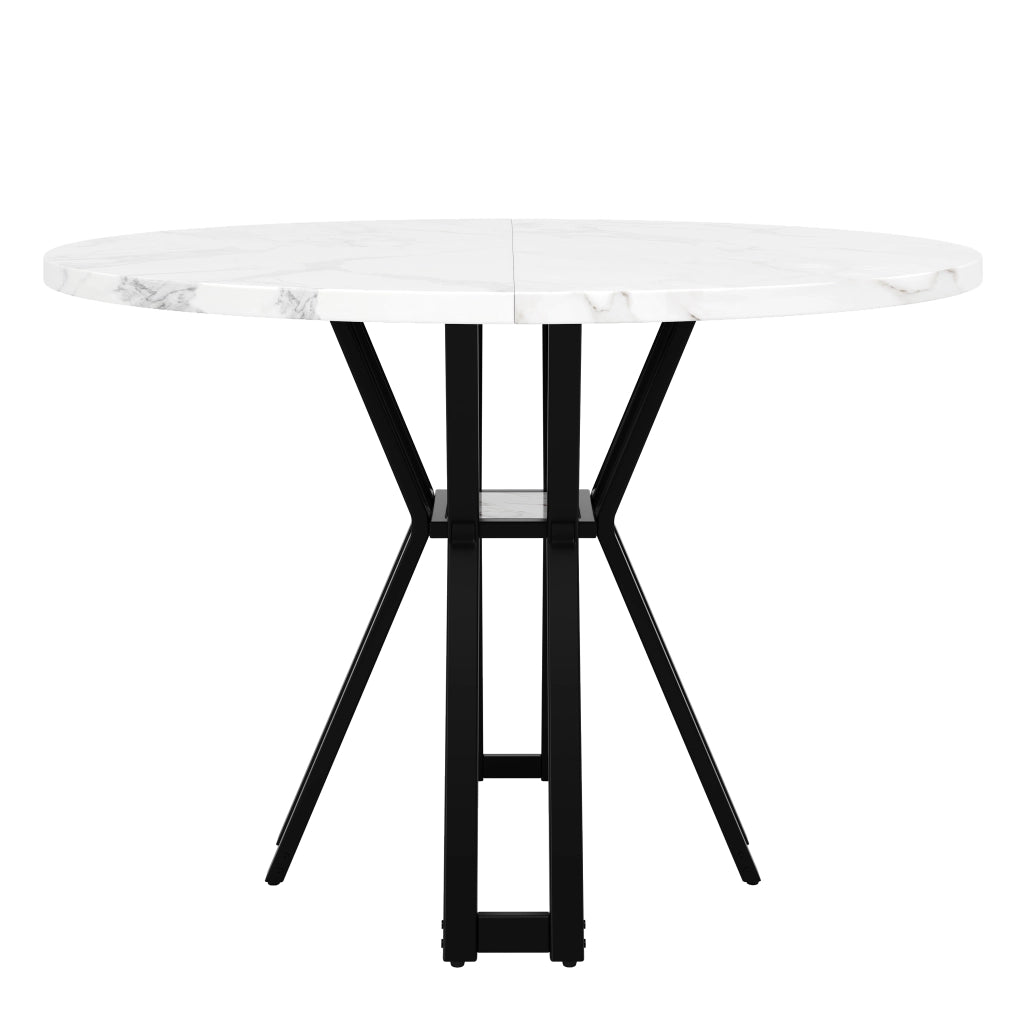 Tavolo da pranzo rotondo 100x100x76 cm in MDF effetto marmo, nero, per 4 persone