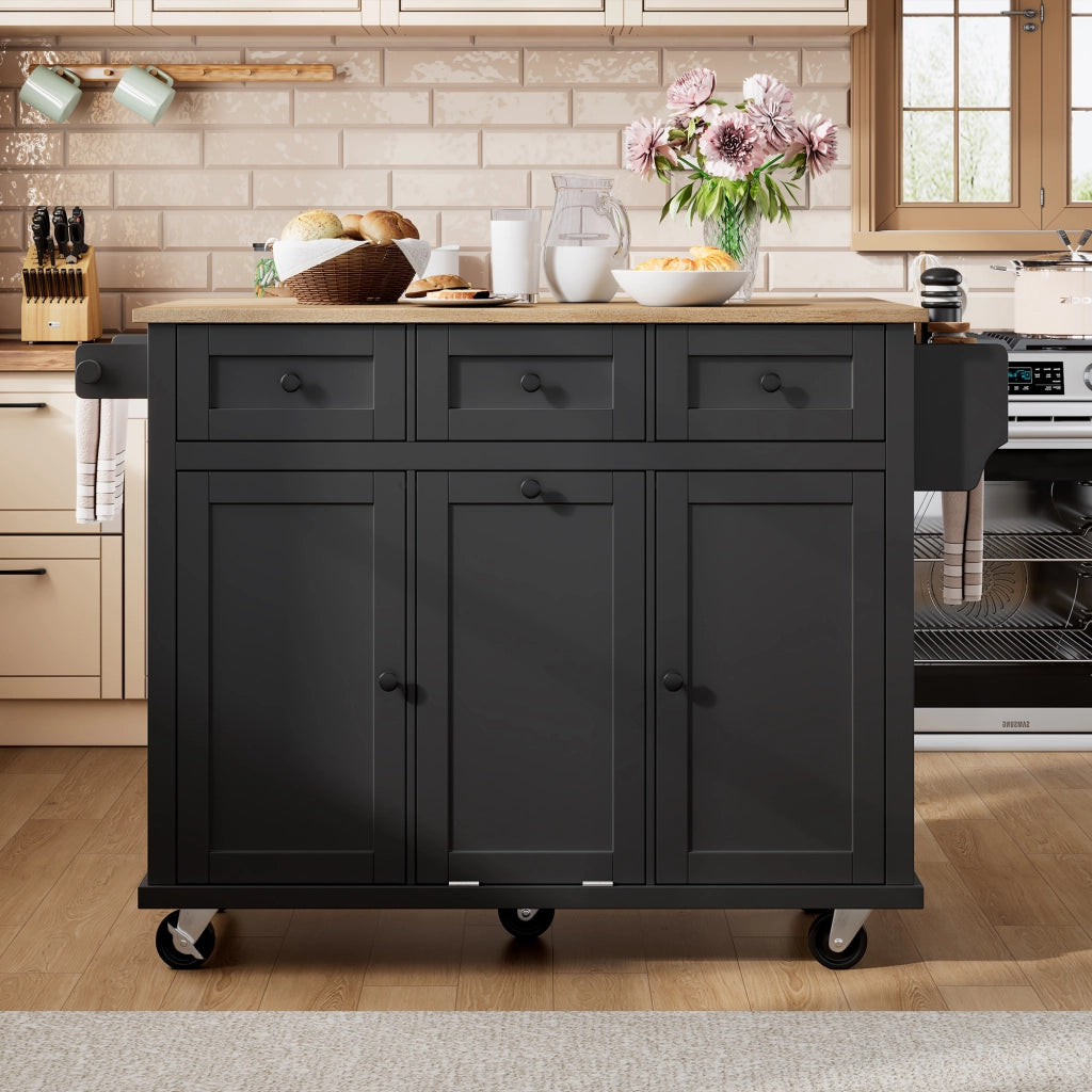 Isola Cucina Mobile con Ruote e Cassetti ¨C MINIMAL ¨C Nero, Piano Allungabile