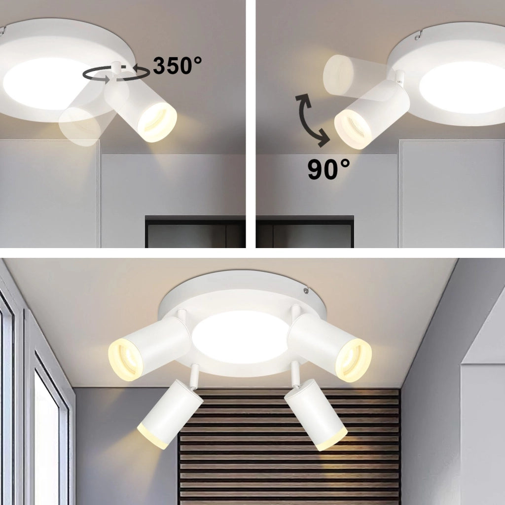 ZMH Faretto da soffitto 4 lampadine tonde 20W 3000K GU10 installazione semplice bianco caldo orientabile 350° moderno