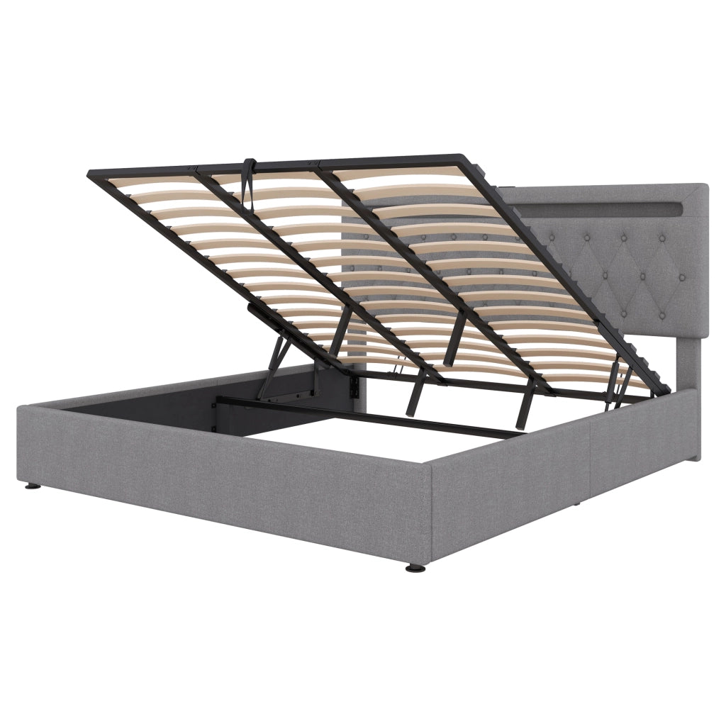 Letti contenitori 180x200 cm con sollevamento idraulico; lino; grigio