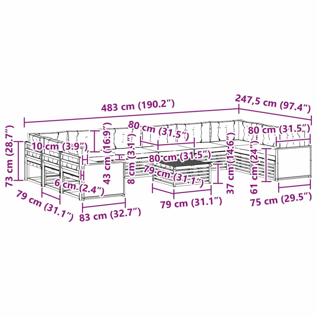 Set divani 11 pz Legno di Acacia Massello 3383918