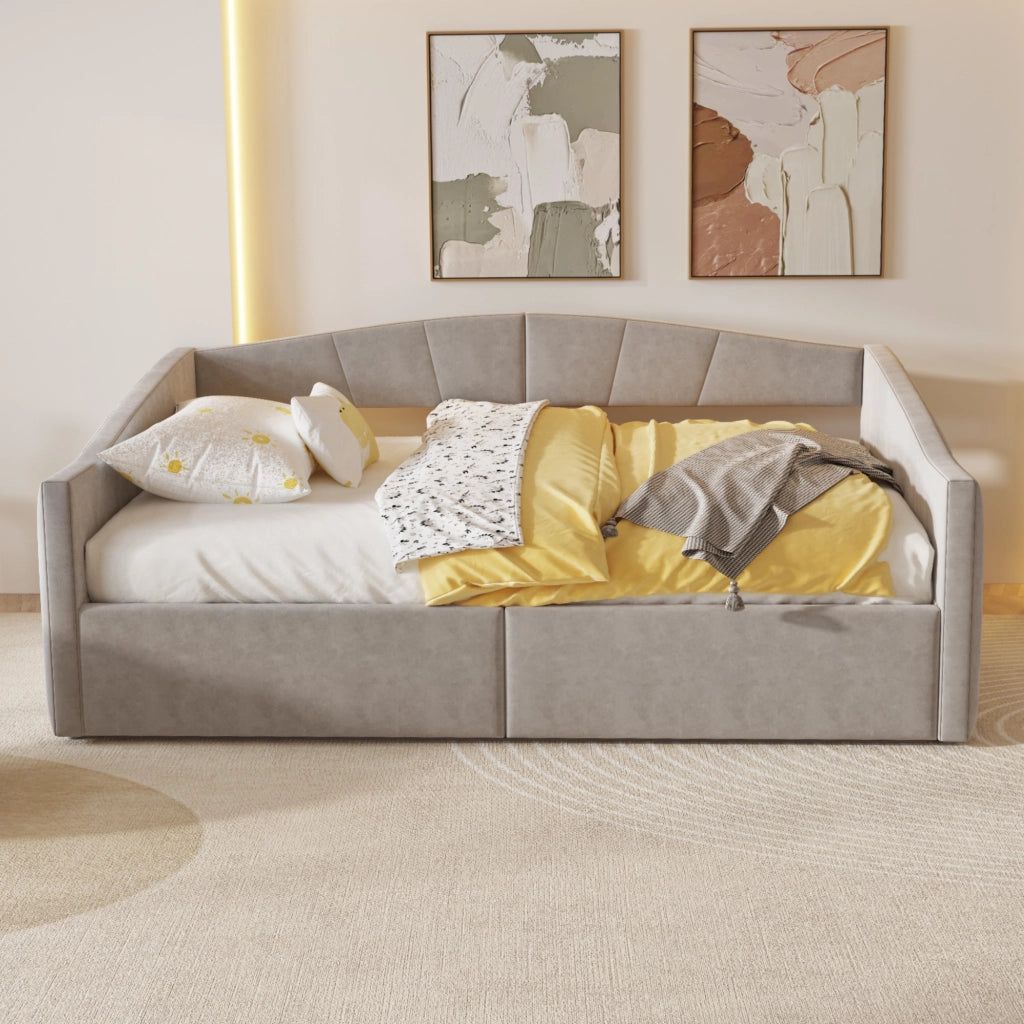 Letto Contenitore 140 × 200 cm 2 posti con vano idraulico e braccioli, senza materasso, in velluto, grigio chiaro