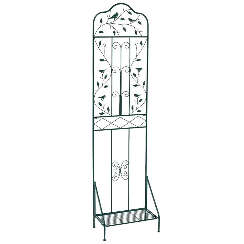 Traliccio da giardino in metallo autoportante 50 x 30 x 189,5 cm con ripiano pieghevole e dispositivo antiribaltamento in metallo verde 20_0018164