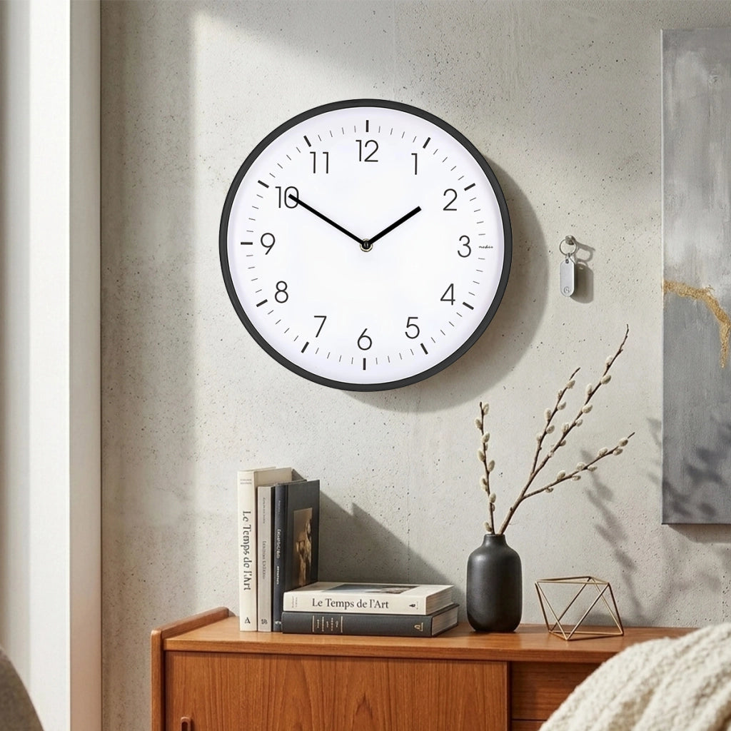 Orologio da Parete 30 cm Movimento Silenzioso Cornice Leggera Bianco / Nero Nedis