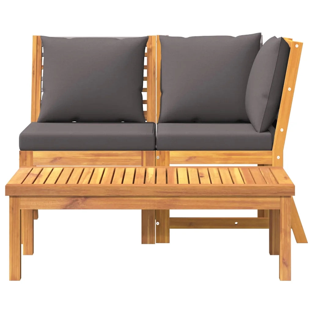 Salotto da Giardino-Set Divani Giardino 3pz Cuscini Grigio Scuro Acacia Massello