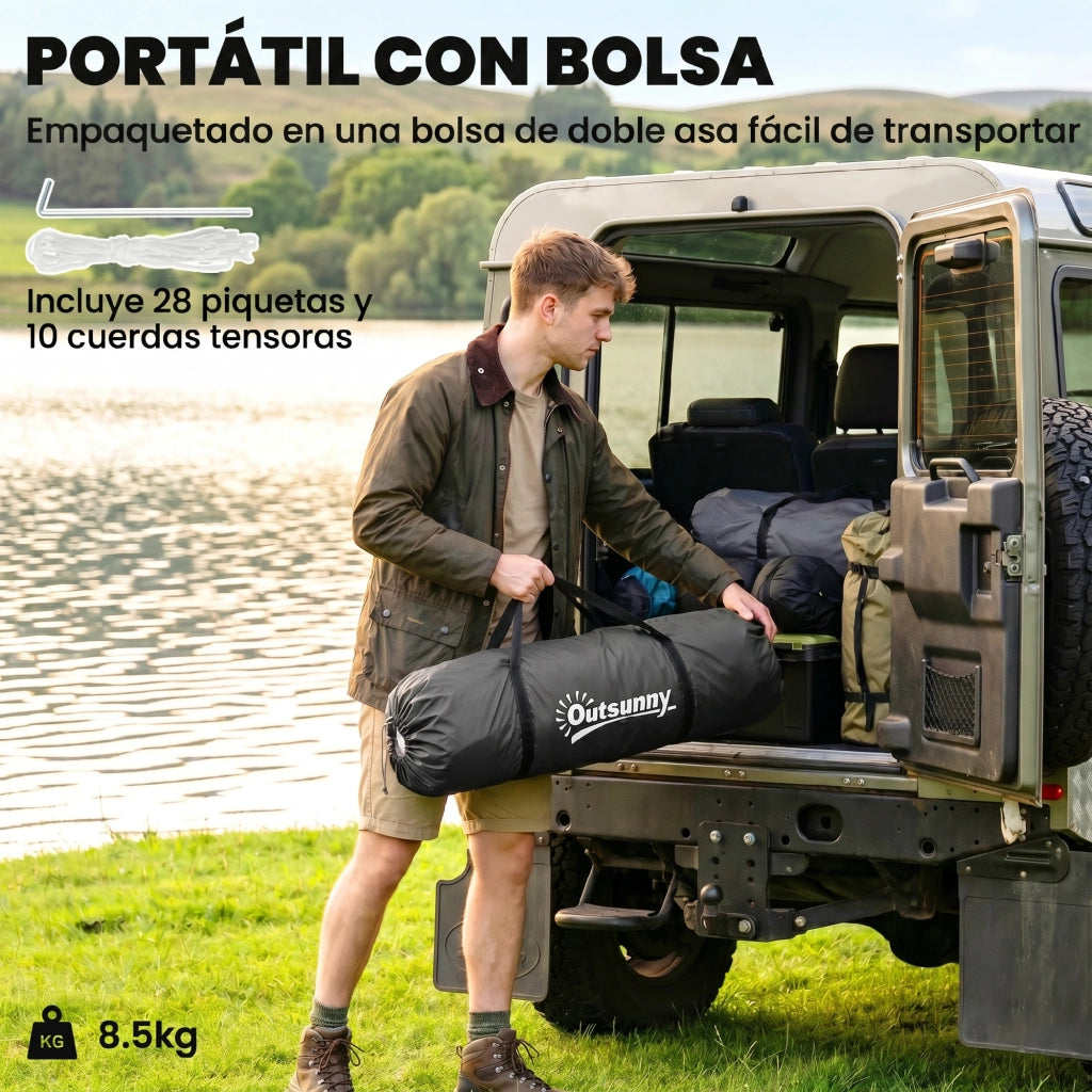 Tenda da Campeggio 4-6 Persone 2 Camere Impermeabile 3000 mm ¨C zephmum ¨C 555x225x190 cm Grigio Verde