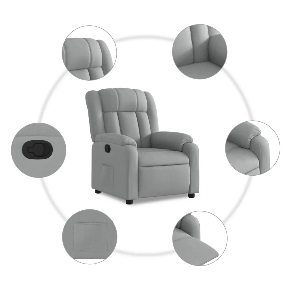 Poltrona | Sedia Relax Reclinabile in Tessuto Grigio Chiaro