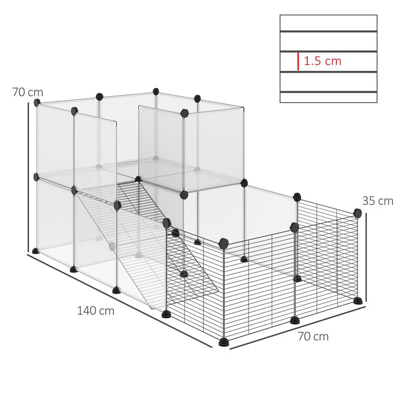 RECINTO PER ANIMALI MODULABILE CON PANNELLI 35X35 CM E ACCESSORI IN ACCIAIO E PP 140X70X70 CM NERO