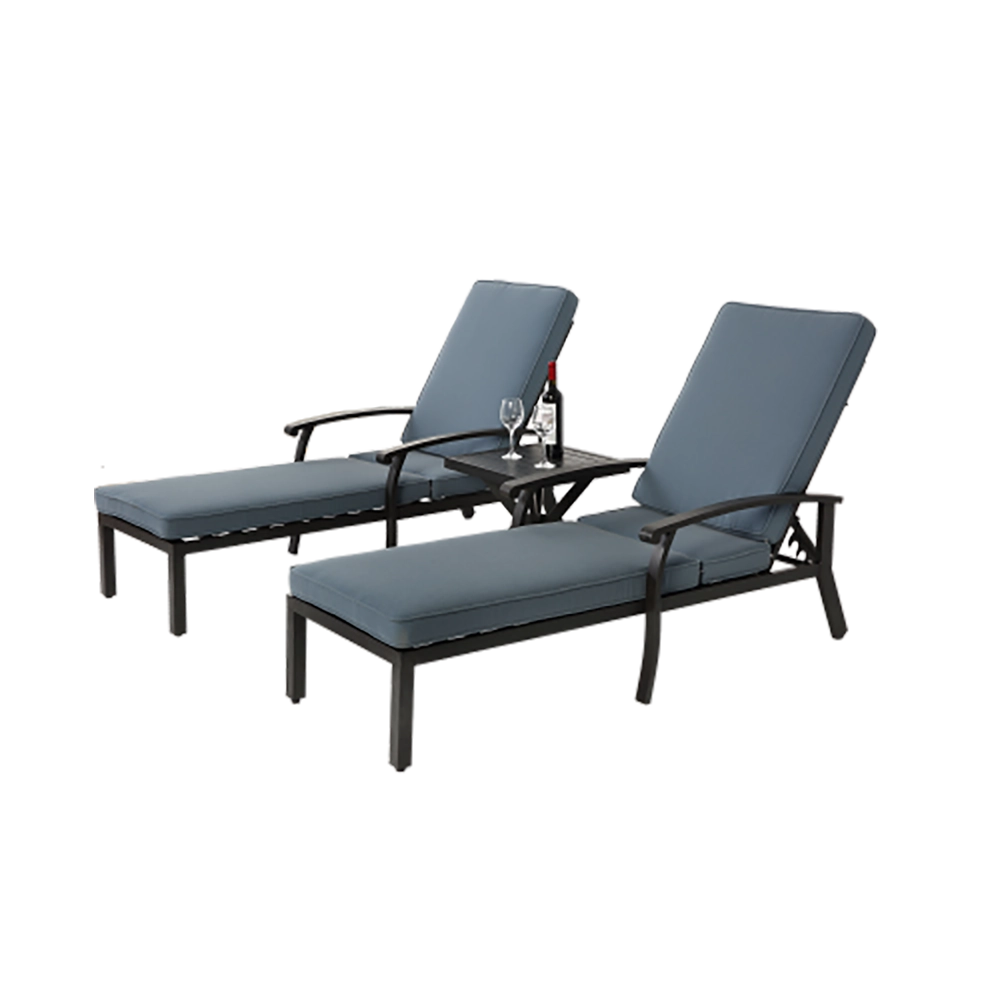 Chaise longue patio regolabile - Xylo - Cuscino blu impermeabile in alluminio resistente alla ruggine