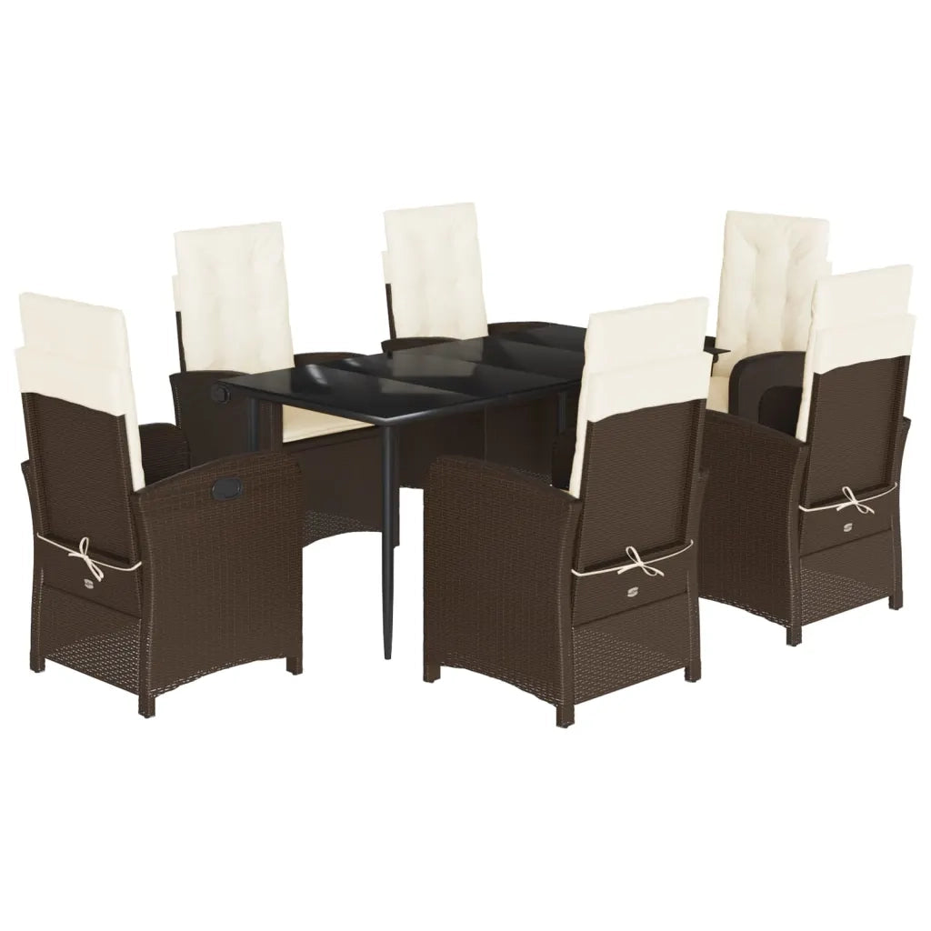 Set da Pranzo da Giardino 7pz con Cuscini in Polyrattan Marrone