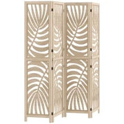 Paravento interiore in legno 4 pannelli 160 x 170 cm, pieghevole e portatile, motivo foglia, design rimovibile, legno naturale