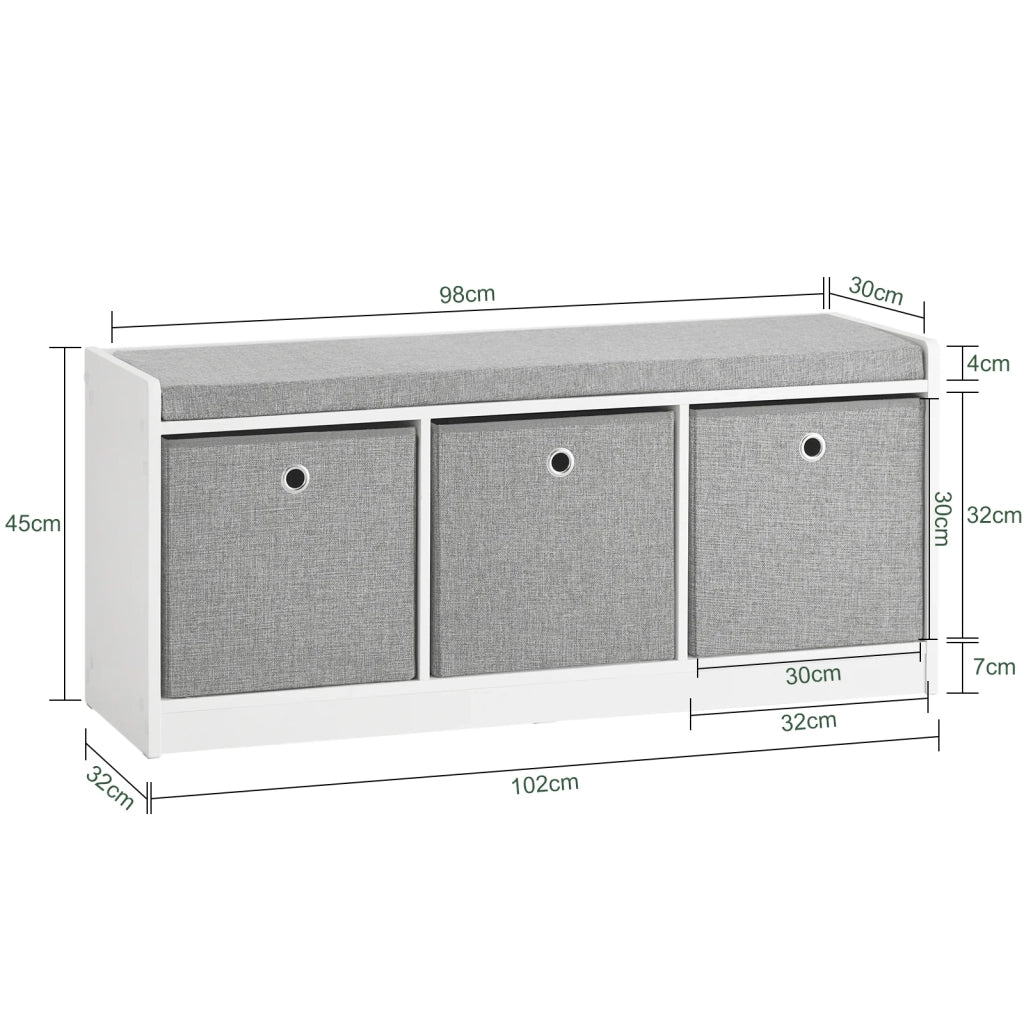 Panca scarpiera Cassapanca da Interno Mobile Bagno con 3 cesti Bianco e Grigio L102*P32*A45cm FSR65-DG