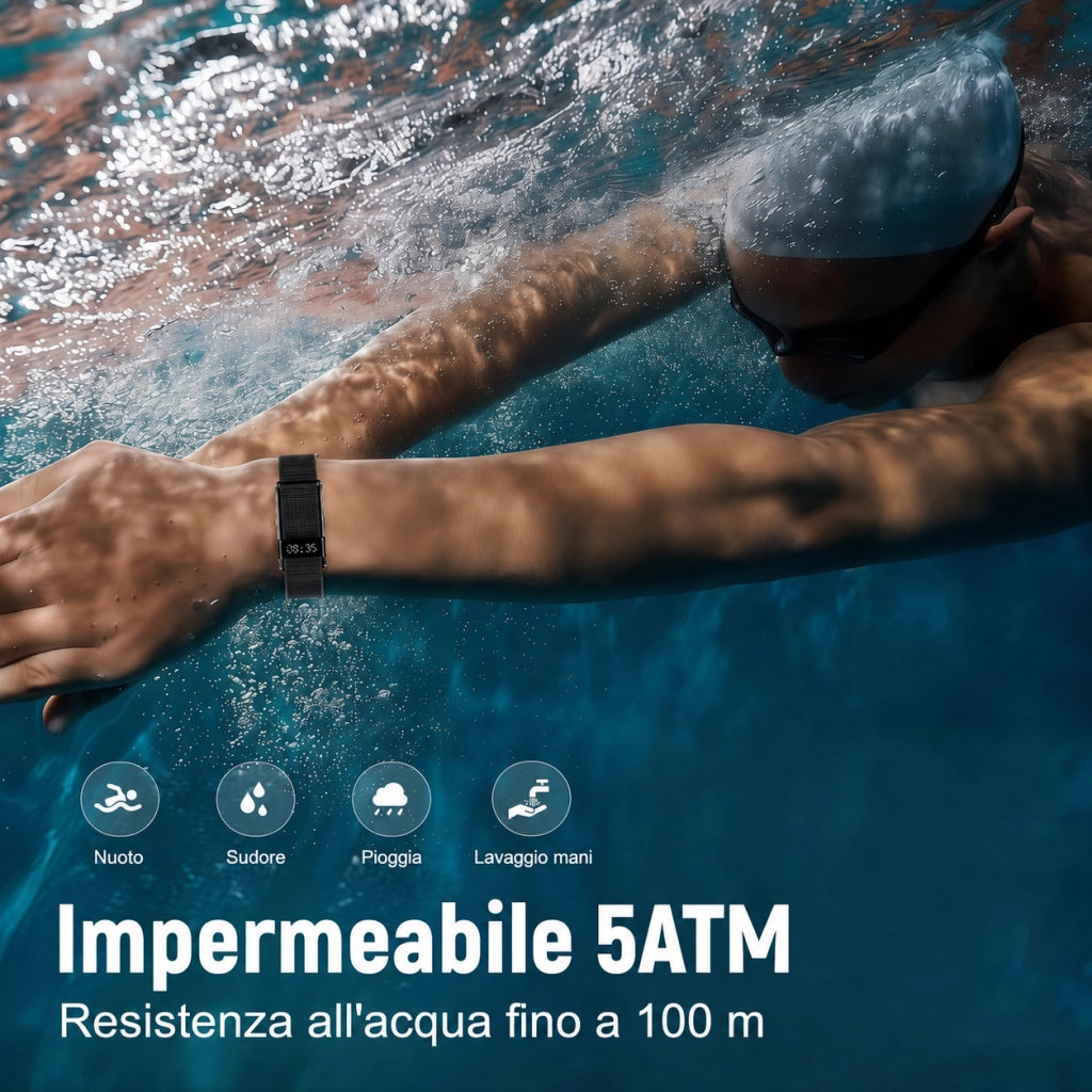Smartwatch Orologio connesso con display nascosto; monitoraggio 24 ore su 24 della salute: battito cardiaco; HRV; SpO2 e sonno; 2 braccialetti; app gratuita per iOS e Android - nero