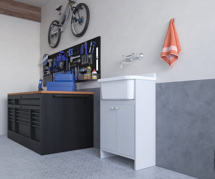 Mobile Lavanderia in PVC 54x26x80 cm 2 Ante per Interno ed Esterno Forlani Clear Bianco