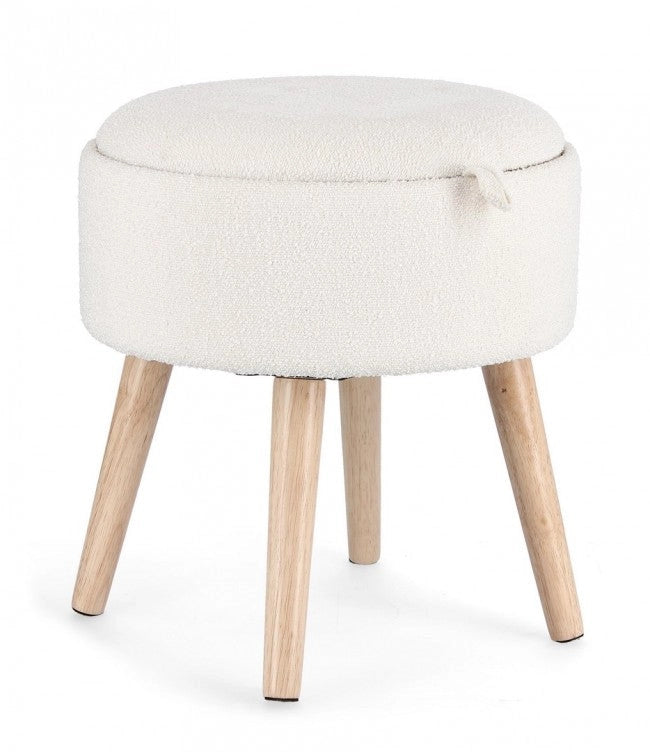 Sgabello Contenitore Ø 39x42,5 cm Zoya in Bouclè Bianco