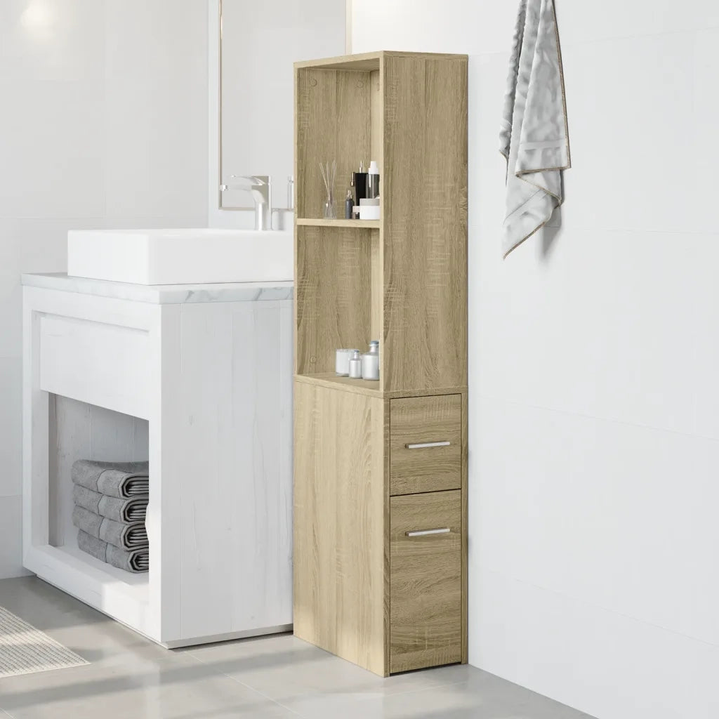 Armadietto da Bagno | Armadio da bagno Stretto con Ruote Rovere Sonoma Truciolato