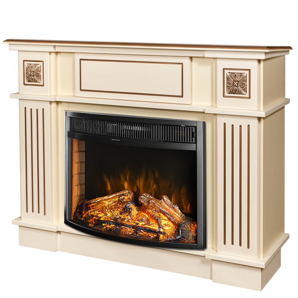 Camino Elettrico da Pavimento 92,9x120x28 cm Effetto Fiamma 1500W Miracle & Ararat Avorio