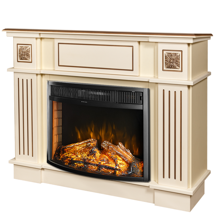 Camino Elettrico da Pavimento 92,9x120x28 cm Effetto Fiamma 1500W Miracle & Ararat Avorio