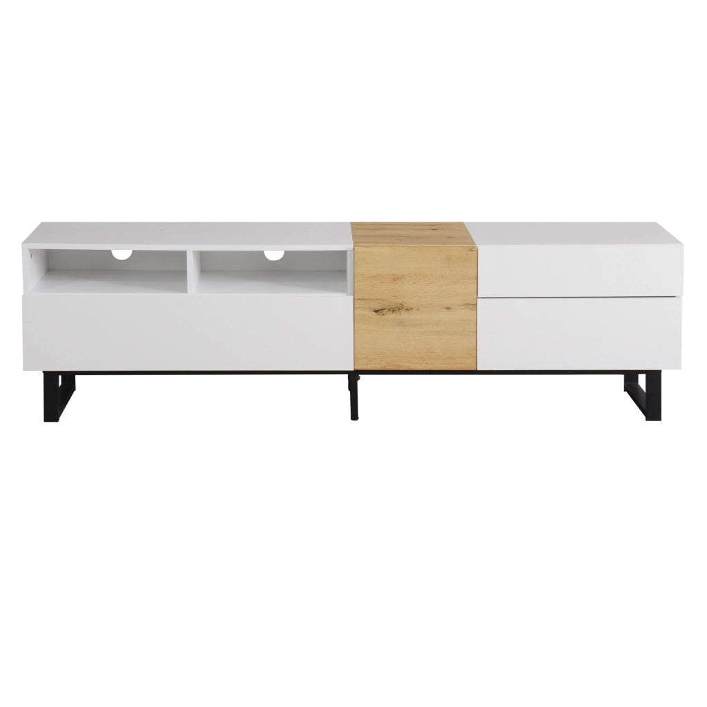 Mobile TV moderno in bianco e legno - Zephmum- 180x50x38 cm design minimalista
