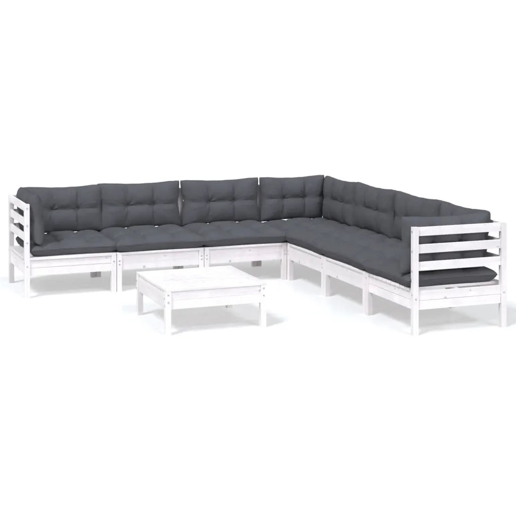 Set Divani da Giardino 8 pz con Cuscini Bianchi Legno di Pino