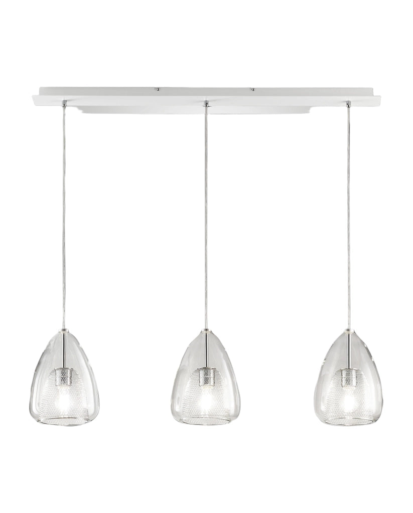 Britton Lampada a Sospensione in Metallo e Vetro Borosilicato Colore Trasparente, Attacco E27 3x40W, Design Moderno ed Elegante per Interni IP20