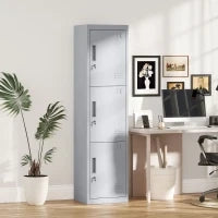 Armadio per Ufficio in Acciaio a 3 Porte Indipendenti con Serratura e 2 Chiavi, 45x38x180 cm, Grigio Chiaro