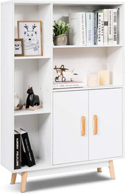 Armadietto Legno Mobile Soggiorno Scaffale Libreria Armadio Mobile, con 5 Scompartimenti, 119x80x24cm, Bianco