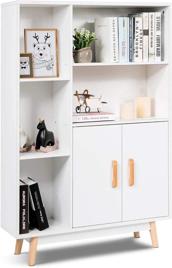 Armadietto Legno Mobile Soggiorno Scaffale Libreria Armadio Mobile, con 5 Scompartimenti, 119x80x24cm, Bianco