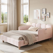 Letto singolo imbottito per bambini 90x200 cm in velluto rosa con testiera ergonomica