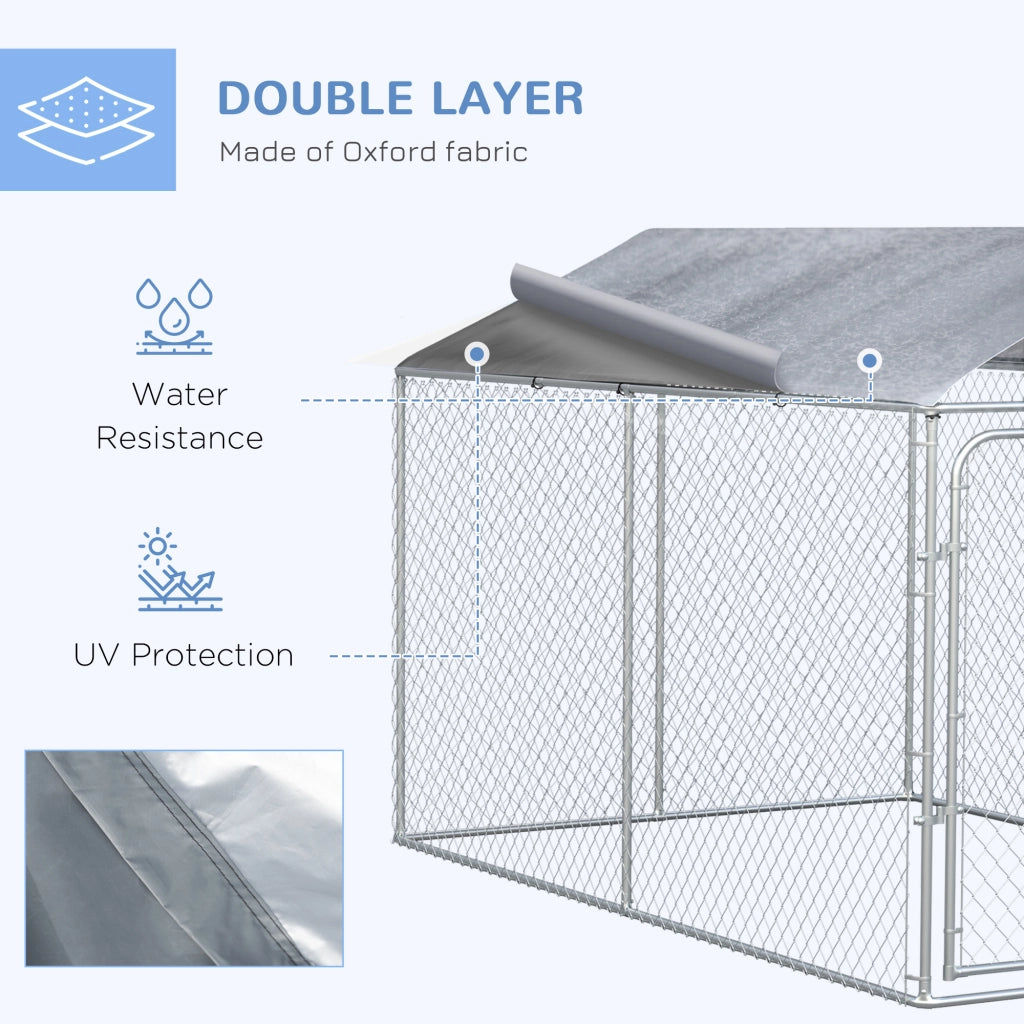 Easycomfort Kennel per Cani in Metallo Galvanizzato con Tettuccio in Tessuto Oxford e Porta con Blocco, 400x230x232cm, Argento
